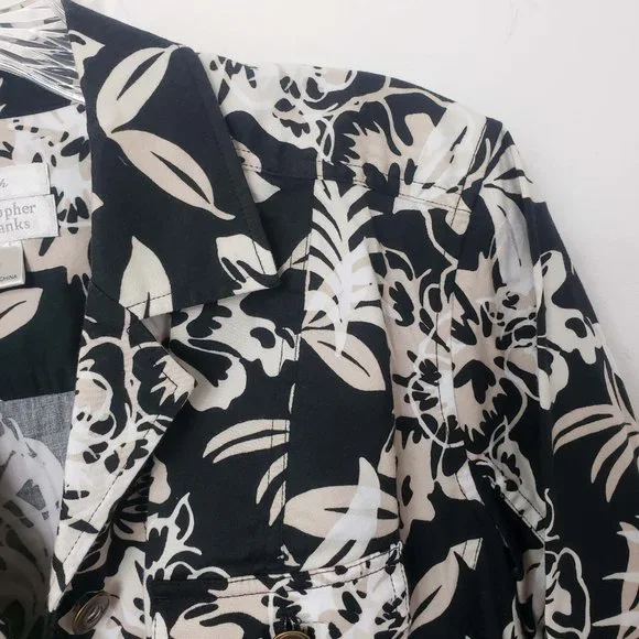 Christopher & Banks Women's Black Button Down White Tan Floral Jacket Coat - Picture 3 of 10